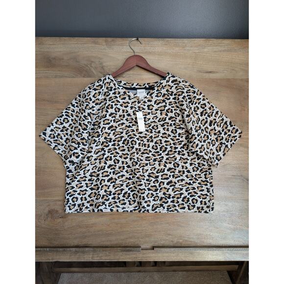 Maeve by Anthropologie Blouse Top Womens XL Beige Black Leopard Print Crop NWT - Picture 1 of 4